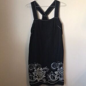 MAX STUDIO black white embroidered flowers sleeveless linen dress sz L